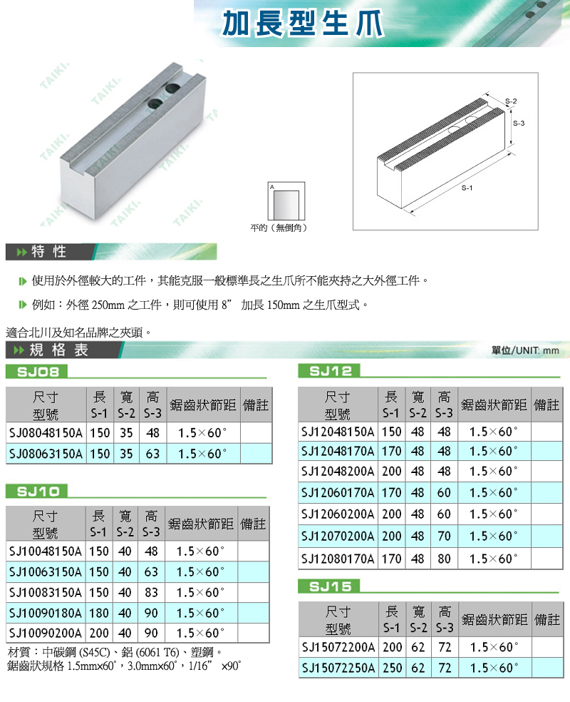 代機(jī)加長(zhǎng)型生爪軟爪